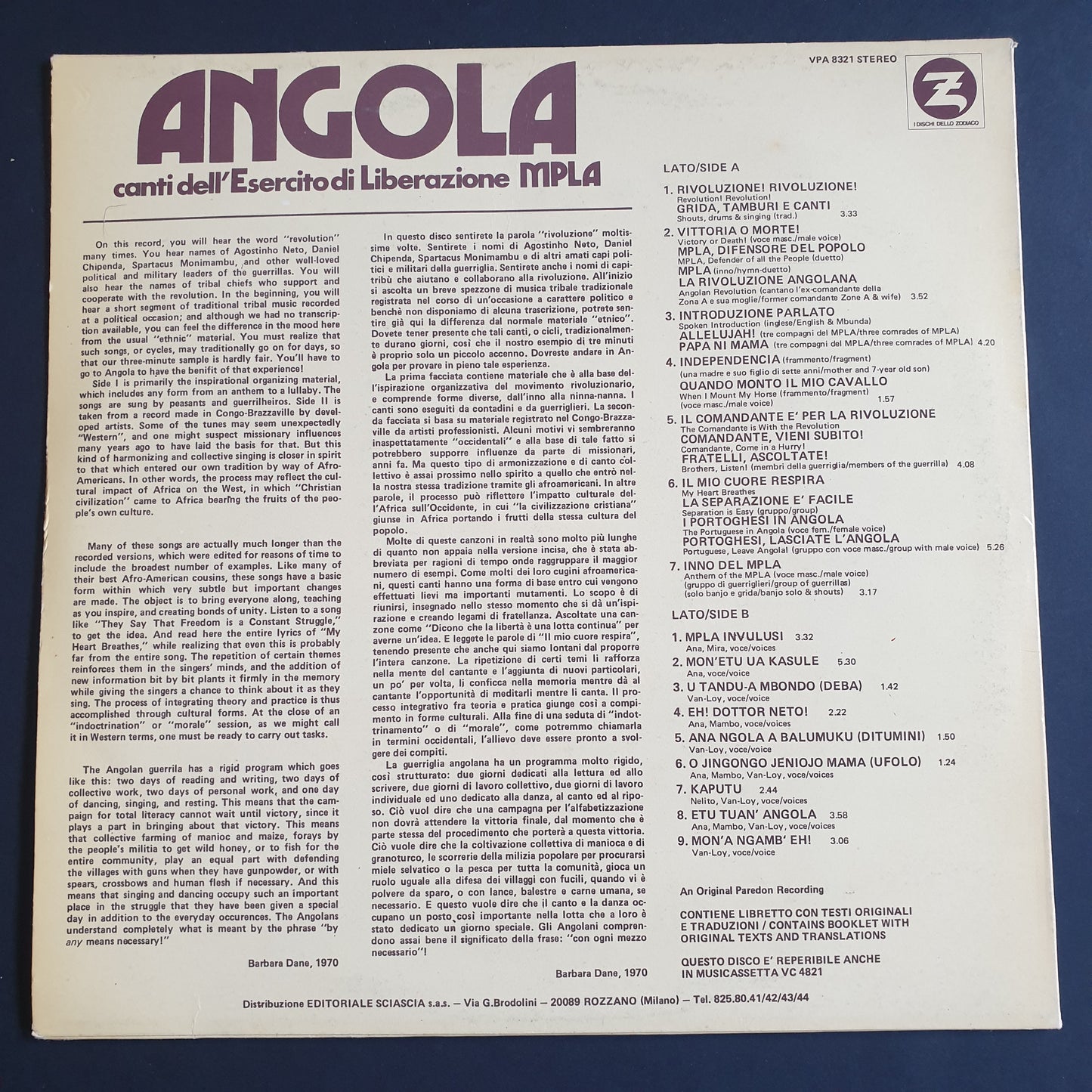 V.A. Angola - Canti dell'Esercito di Liberazione MPLA