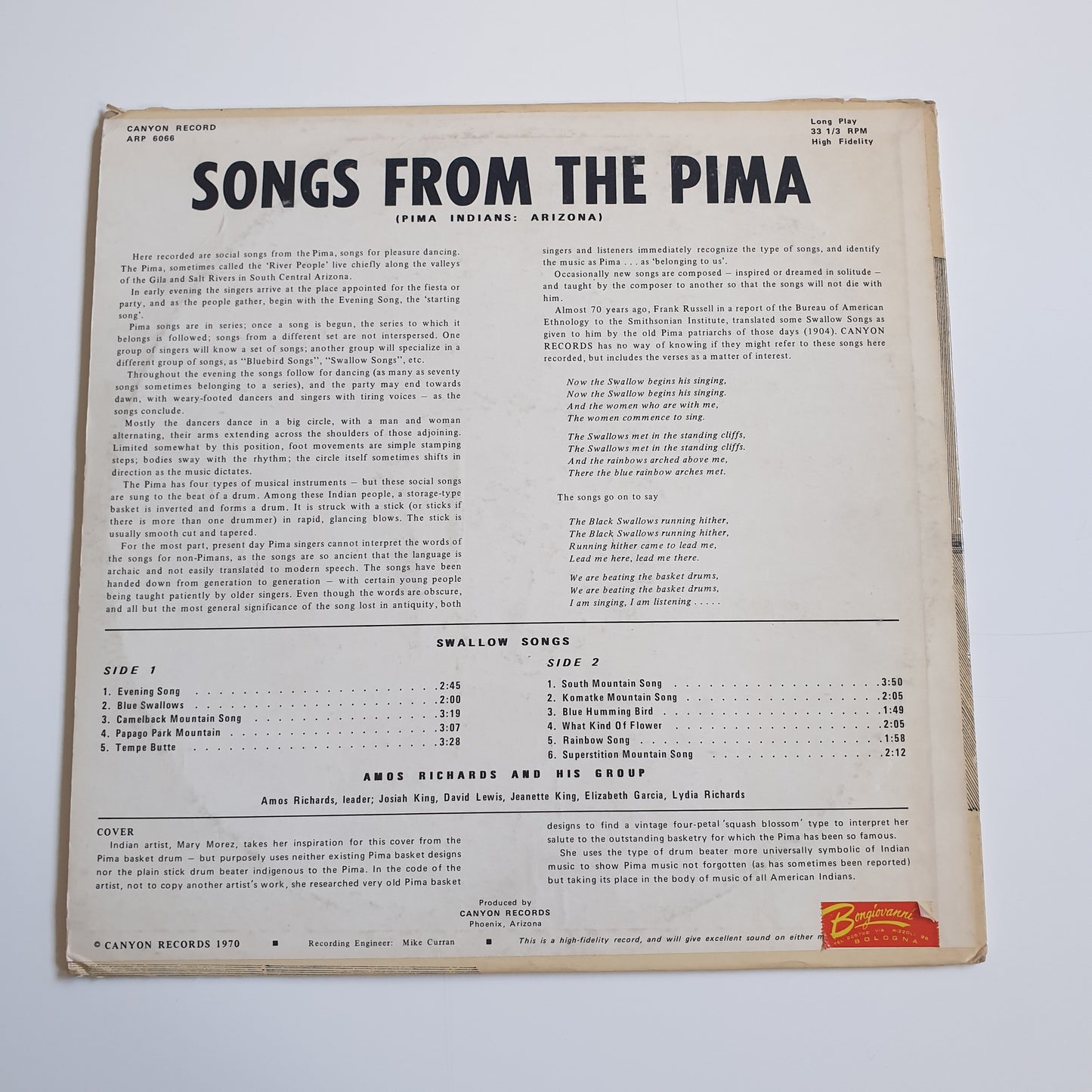 AMOS RICHARDS AND HIS GROUP - Songs From The Pima