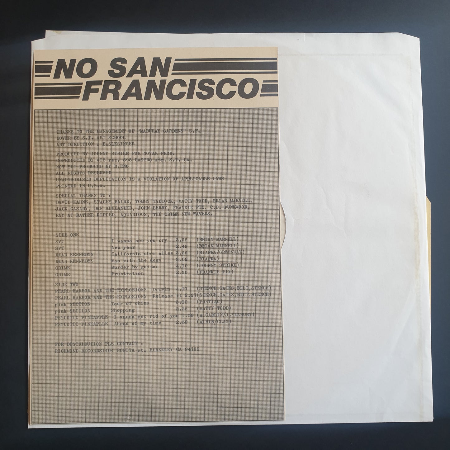 V.A. - No San Francisco - Not Yet Produced by Brian Eno