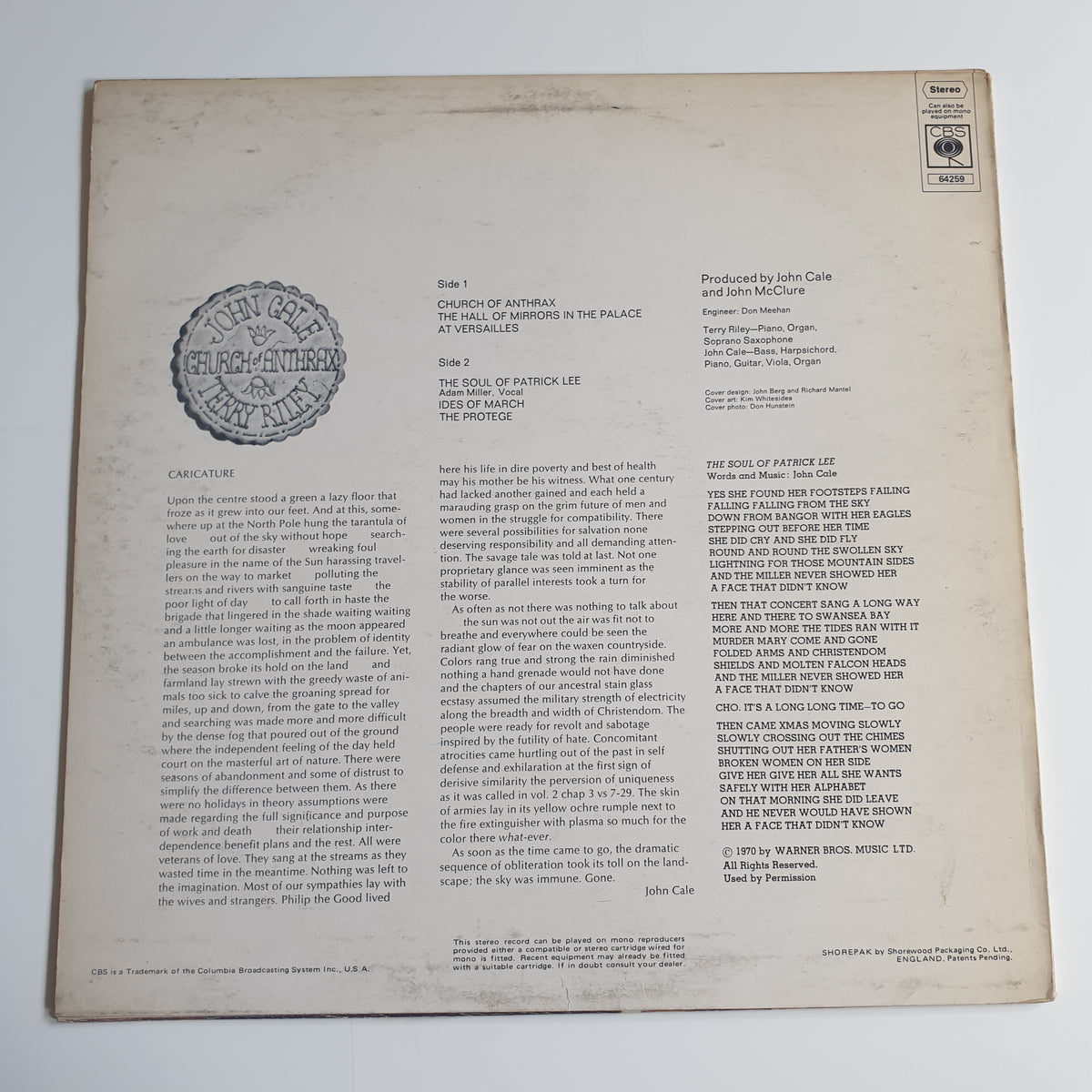 JOHN CALE & TERRY RILEY - Church Of Anthrax